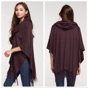love stitch oversized boho fringe cowl poncho